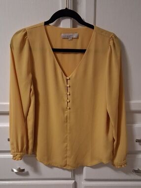 LOFT Mustard Yellow V-Neck Button Front Blouse